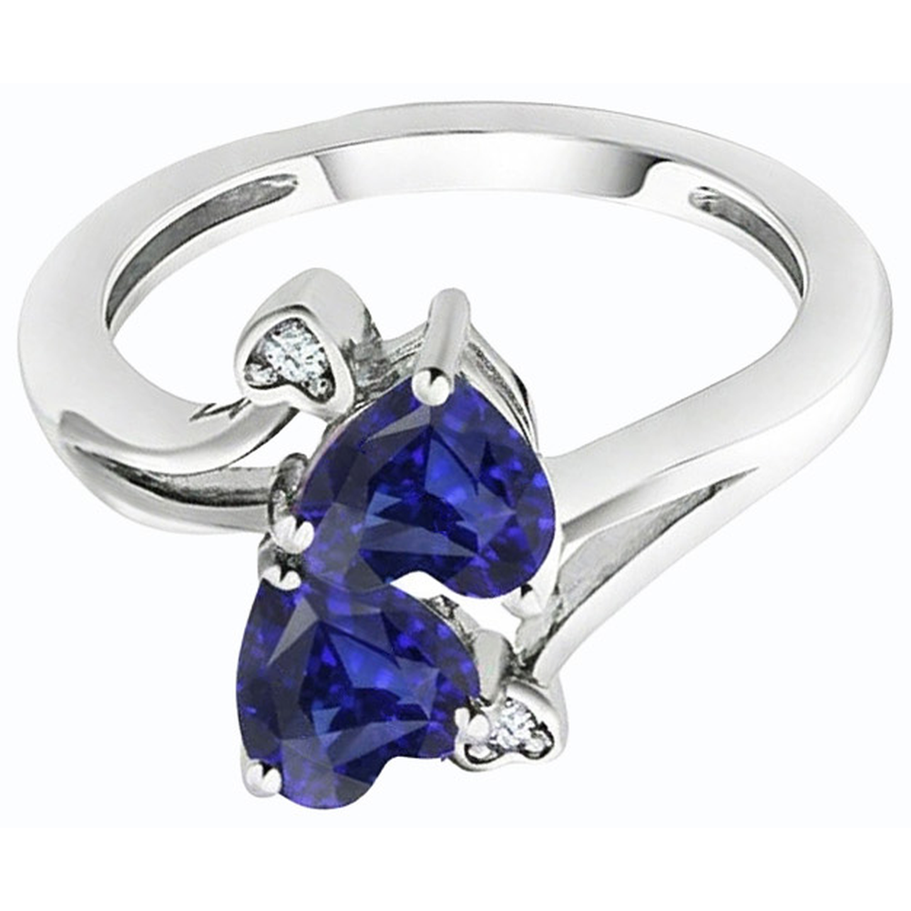 Toi et Moi Natural Earth Mined Diamond ( Not Lab Grown ) Anniversary Blue Heart Sapphire Ring 3.25 Carats