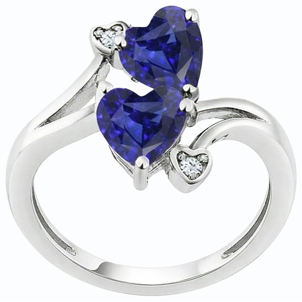 Toi et Moi Natural Earth Mined Diamond ( Not Lab Grown ) Anniversary Blue Heart Sapphire Ring 3.25 Carats