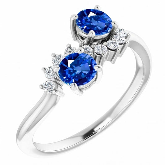 Toi et Moi Natural Earth Mined Diamond ( Not Lab Grown ) Ring 1.18 Carats Ceylon Sapphire Women Jewelry 14K
