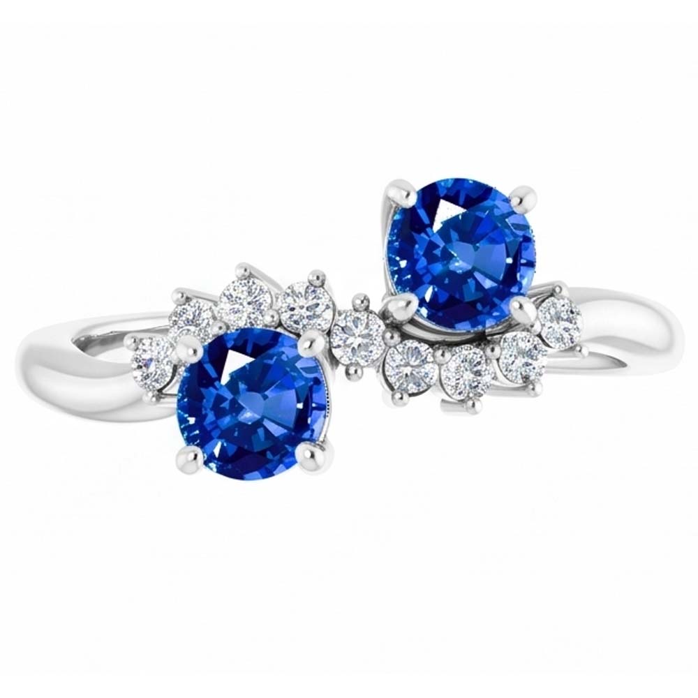 Toi et Moi Natural Earth Mined Diamond ( Not Lab Grown ) Ring 1.18 Carats Ceylon Sapphire Women Jewelry 14K