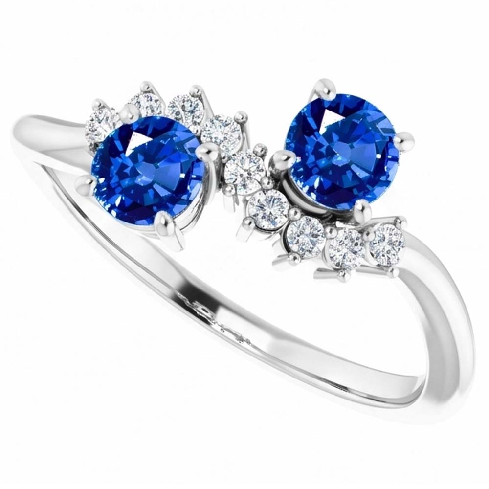 Toi et Moi Natural Earth Mined Diamond ( Not Lab Grown ) Ring 1.18 Carats Ceylon Sapphire Women Jewelry 14K