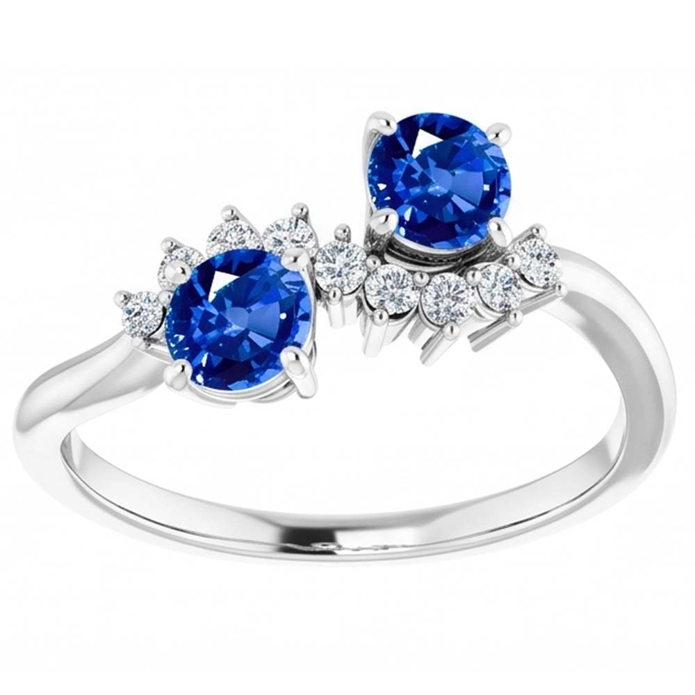 Toi et Moi Natural Earth Mined Diamond ( Not Lab Grown ) Ring 1.18 Carats Ceylon Sapphire Women Jewelry 14K