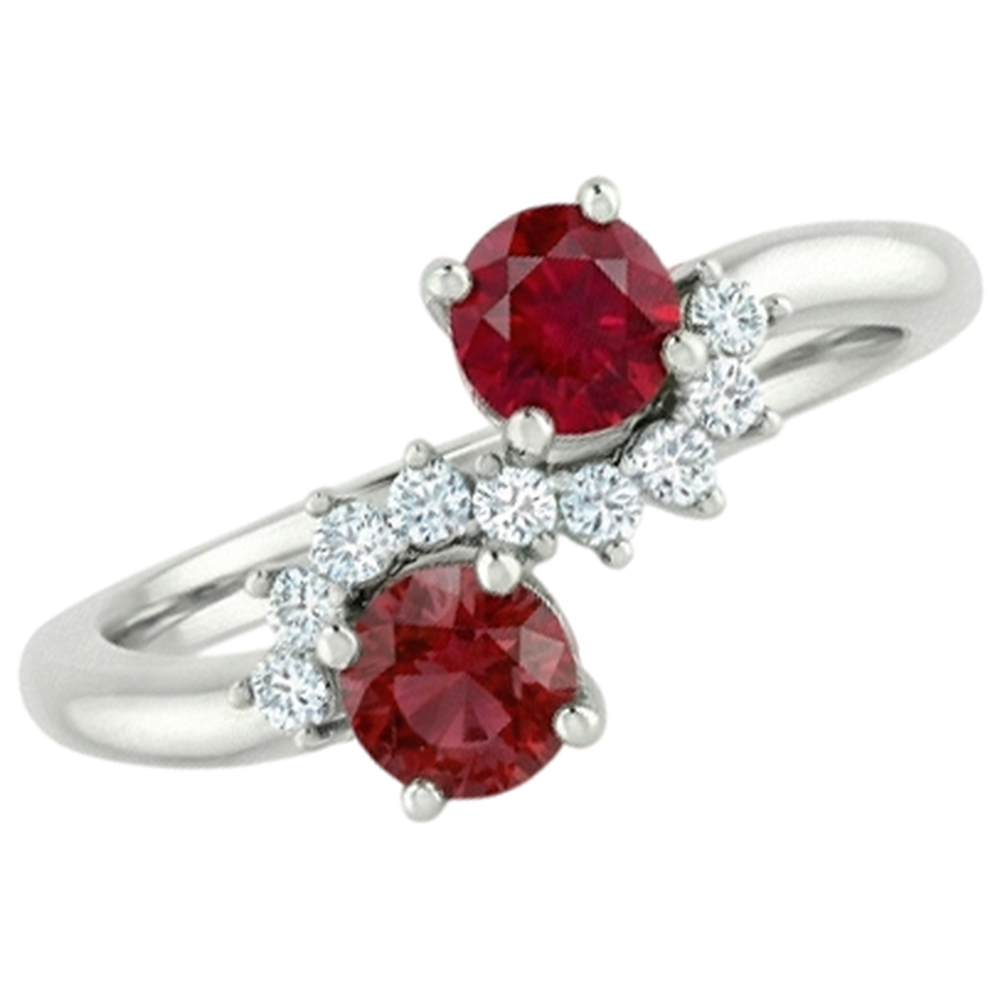 Toi et Moi Natural Earth Mined Diamond ( Not Lab Grown ) Ruby Ring 1.18 Carats Women White Gold 14K Jewelry