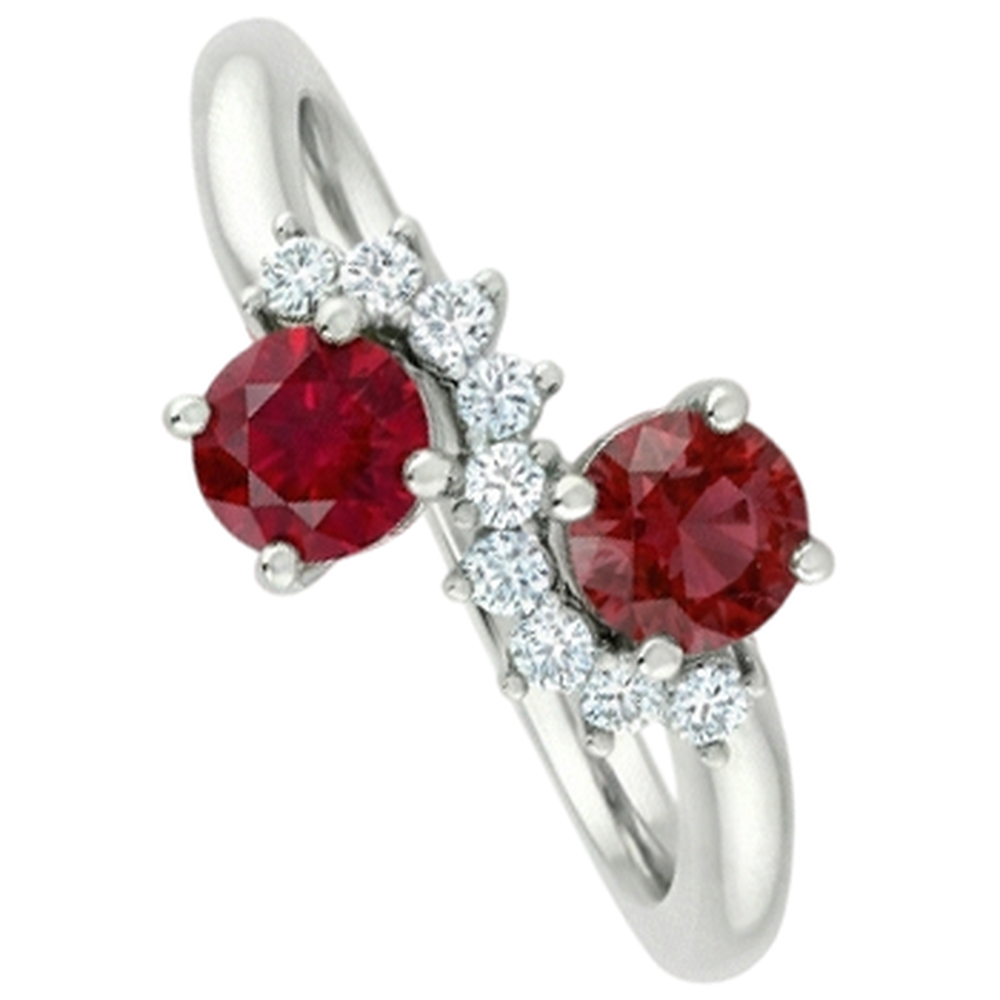 Toi et Moi Natural Earth Mined Diamond ( Not Lab Grown ) Ruby Ring 1.18 Carats Women White Gold 14K Jewelry