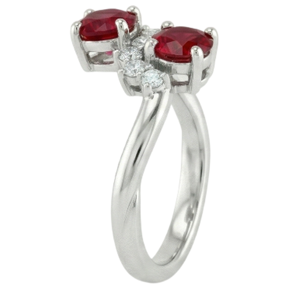 Toi et Moi Natural Earth Mined Diamond ( Not Lab Grown ) Ruby Ring 1.18 Carats Women White Gold 14K Jewelry