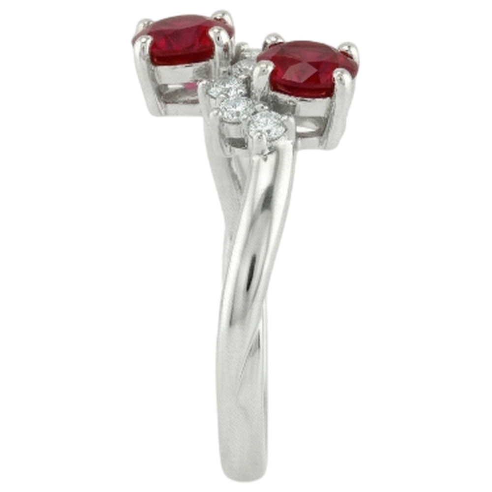 Toi et Moi Natural Earth Mined Diamond ( Not Lab Grown ) Ruby Ring 1.18 Carats Women White Gold 14K Jewelry