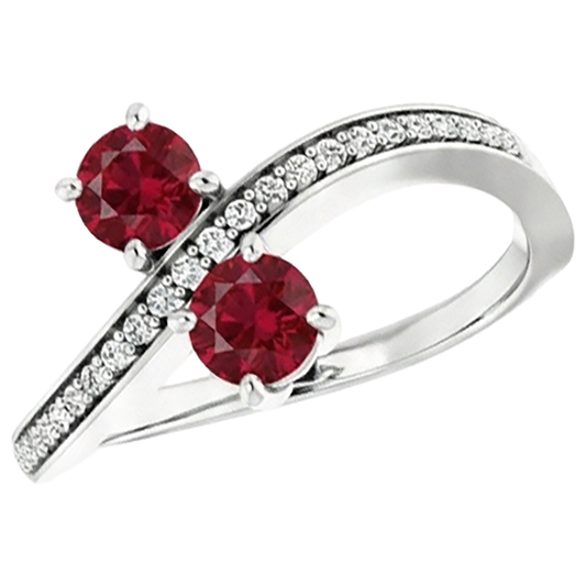 Toi et Moi Round Burma Ruby Natural Earth Mined Diamond ( Not Lab Grown ) Ring 1.50 Carats White Gold