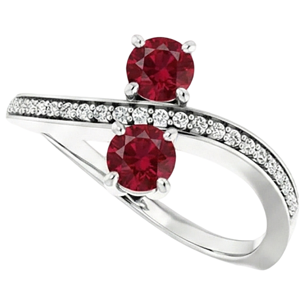 Toi et Moi Round Burma Ruby Natural Earth Mined Diamond ( Not Lab Grown ) Ring 1.50 Carats White Gold