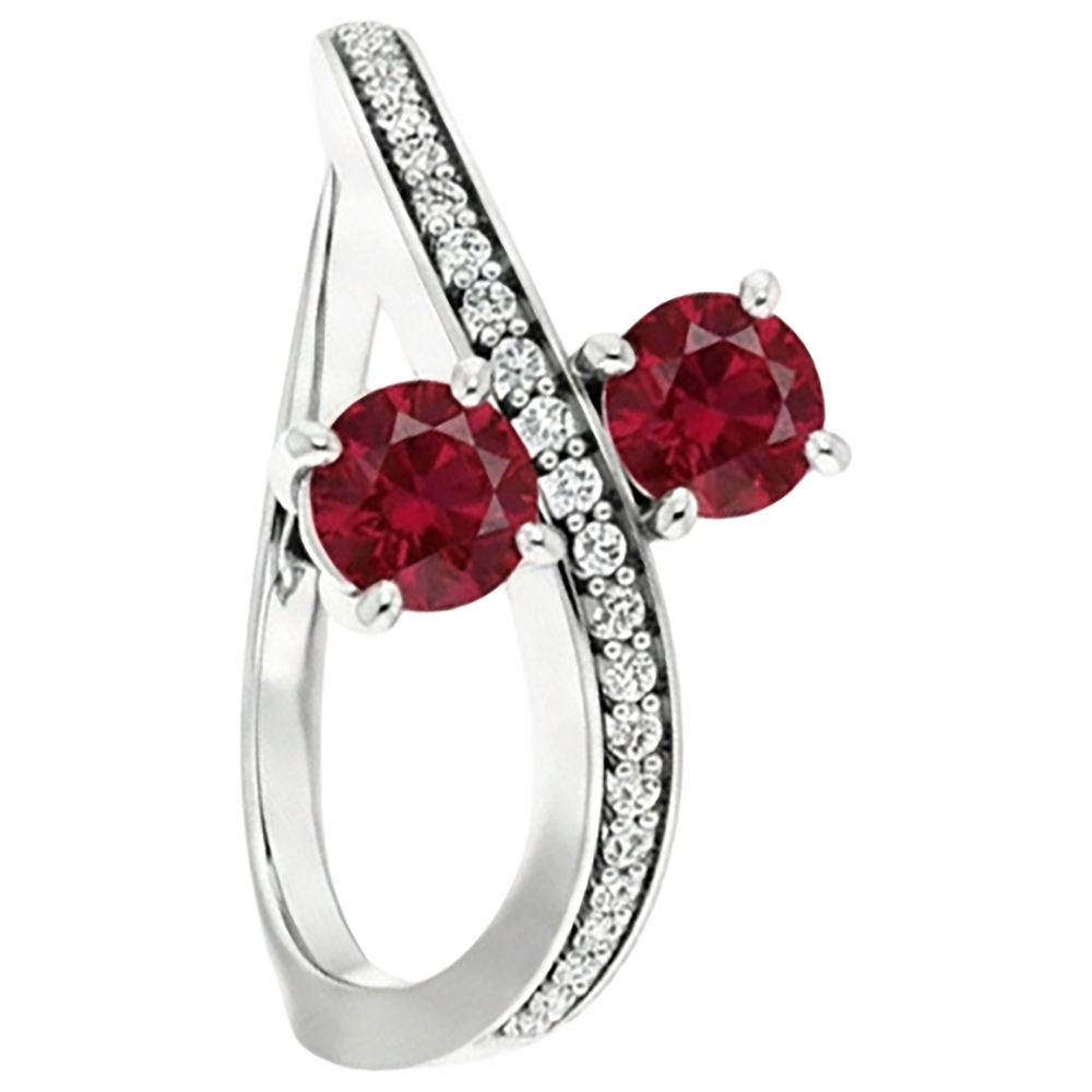 Toi et Moi Round Burma Ruby Natural Earth Mined Diamond ( Not Lab Grown ) Ring 1.50 Carats White Gold