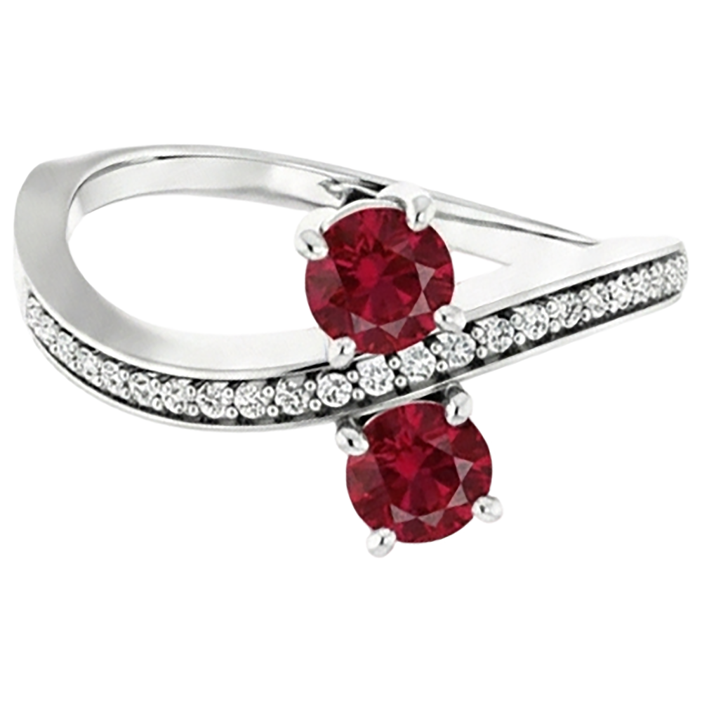 Toi et Moi Round Burma Ruby Natural Earth Mined Diamond ( Not Lab Grown ) Ring 1.50 Carats White Gold