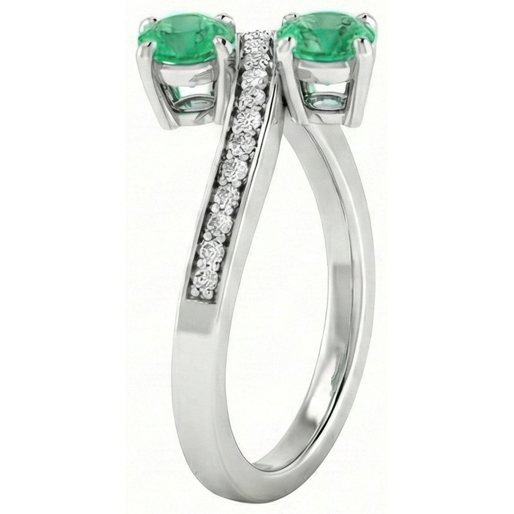 Toi et Moi Round Green Emerald 2.60 Carats Natural Earth Mined Diamond ( Not Lab Grown ) Ring White Gold 14K