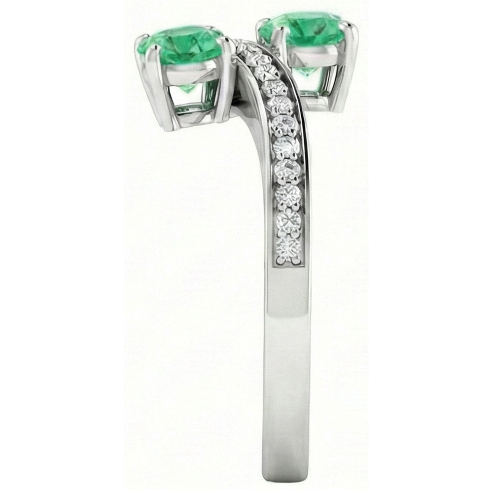 Toi et Moi Round Green Emerald 2.60 Carats Natural Earth Mined Diamond ( Not Lab Grown ) Ring White Gold 14K