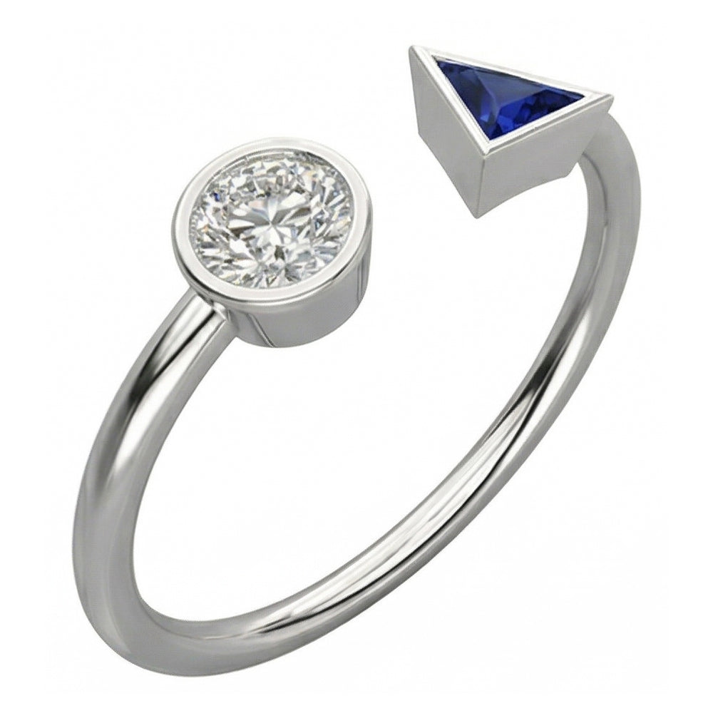 Toi et Moi Round Natural Earth Mined Diamond ( Not Lab Grown ) & Trillion Bezel Set Sapphire Ring 1 Carat