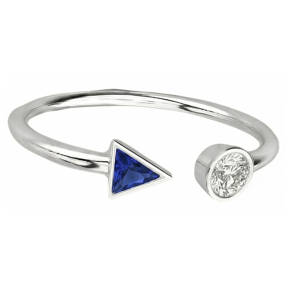 Toi et Moi Round Natural Earth Mined Diamond ( Not Lab Grown ) & Trillion Bezel Set Sapphire Ring 1 Carat