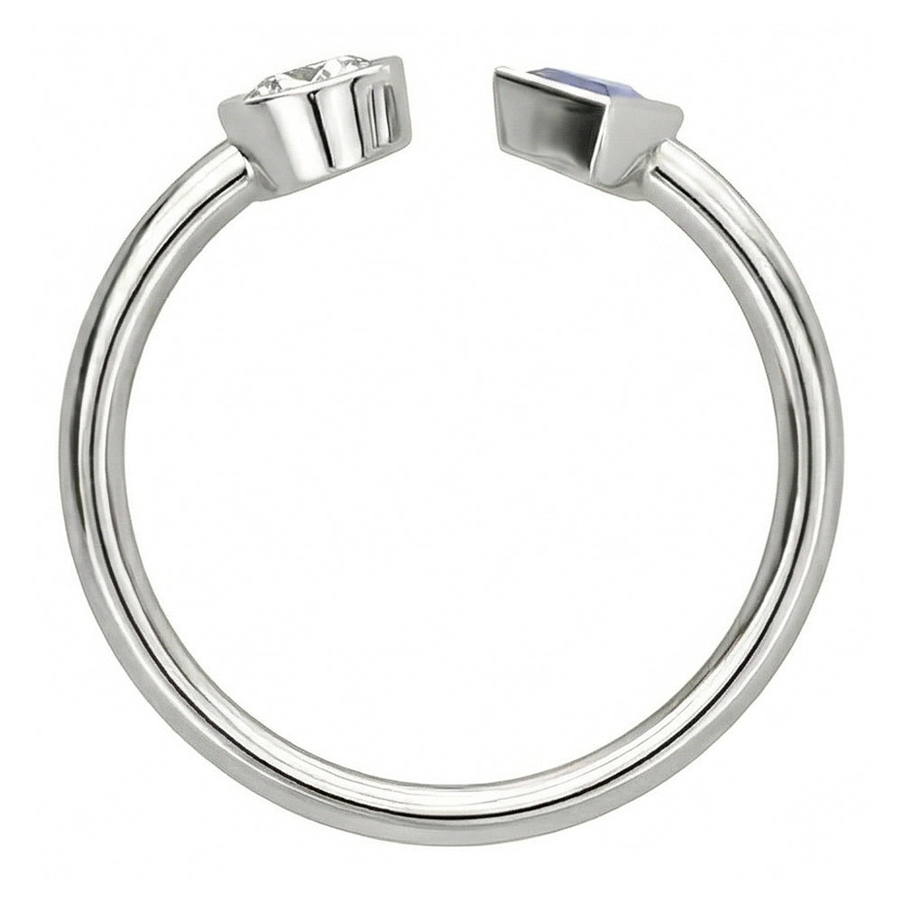 Toi et Moi Round Natural Earth Mined Diamond ( Not Lab Grown ) & Trillion Bezel Set Sapphire Ring 1 Carat
