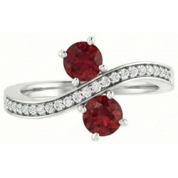 Toi et Moi Round Ruby & Natural Earth Mined Diamond ( Not Lab Grown ) Ring 2.60 Carats White Gold 14K