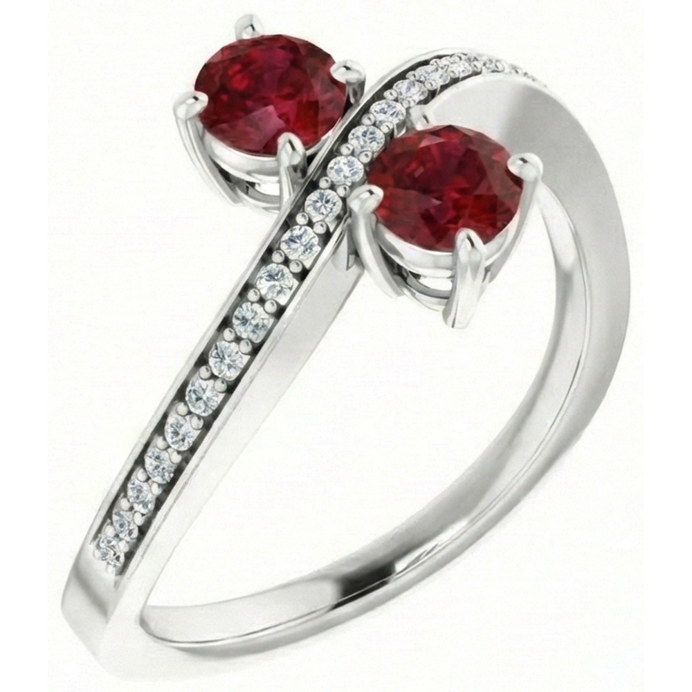 Toi et Moi Round Ruby & Natural Earth Mined Diamond ( Not Lab Grown ) Ring 2.60 Carats White Gold 14K