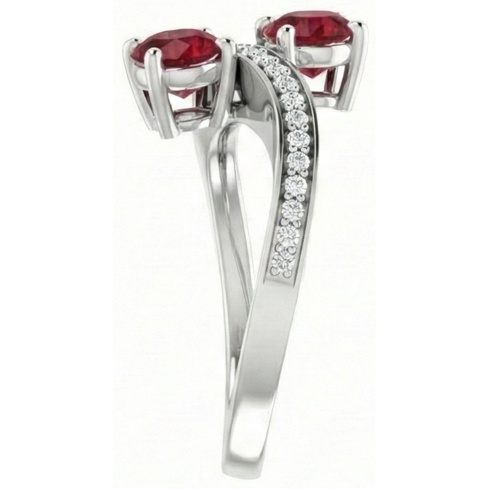 Toi et Moi Round Ruby & Natural Earth Mined Diamond ( Not Lab Grown ) Ring 2.60 Carats White Gold 14K