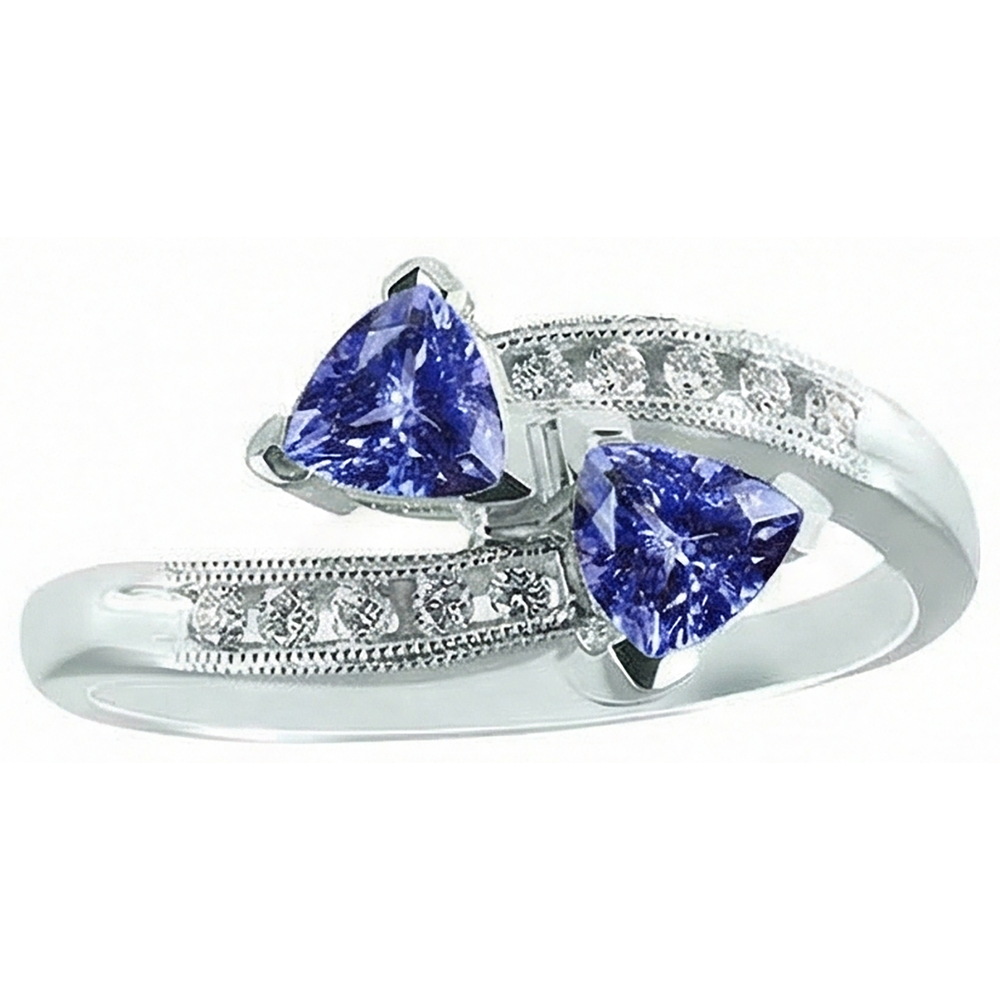 Toi et Moi Trillion Tanzanite And Round Natural Earth Mined Diamond ( Not Lab Grown ) s Ring 2.50 Carats Gold
