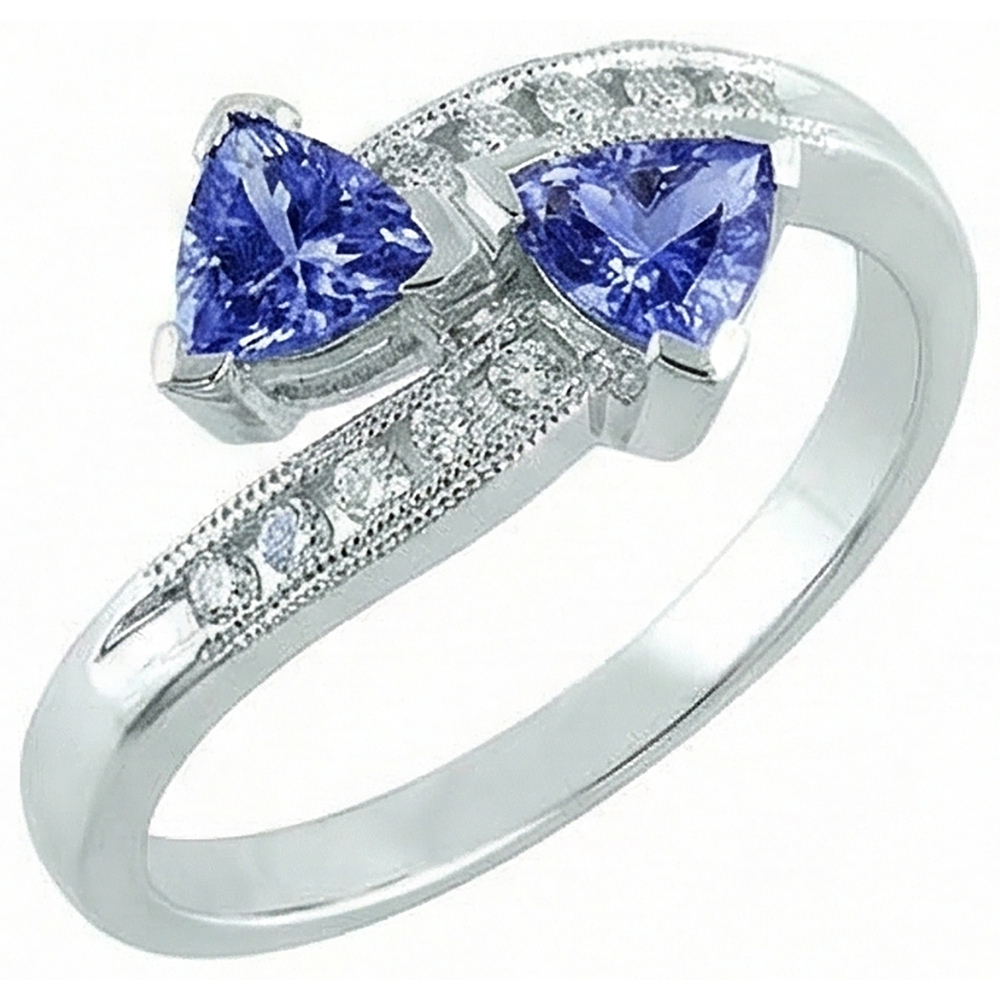 Toi et Moi Trillion Tanzanite And Round Natural Earth Mined Diamond ( Not Lab Grown ) s Ring 2.50 Carats Gold