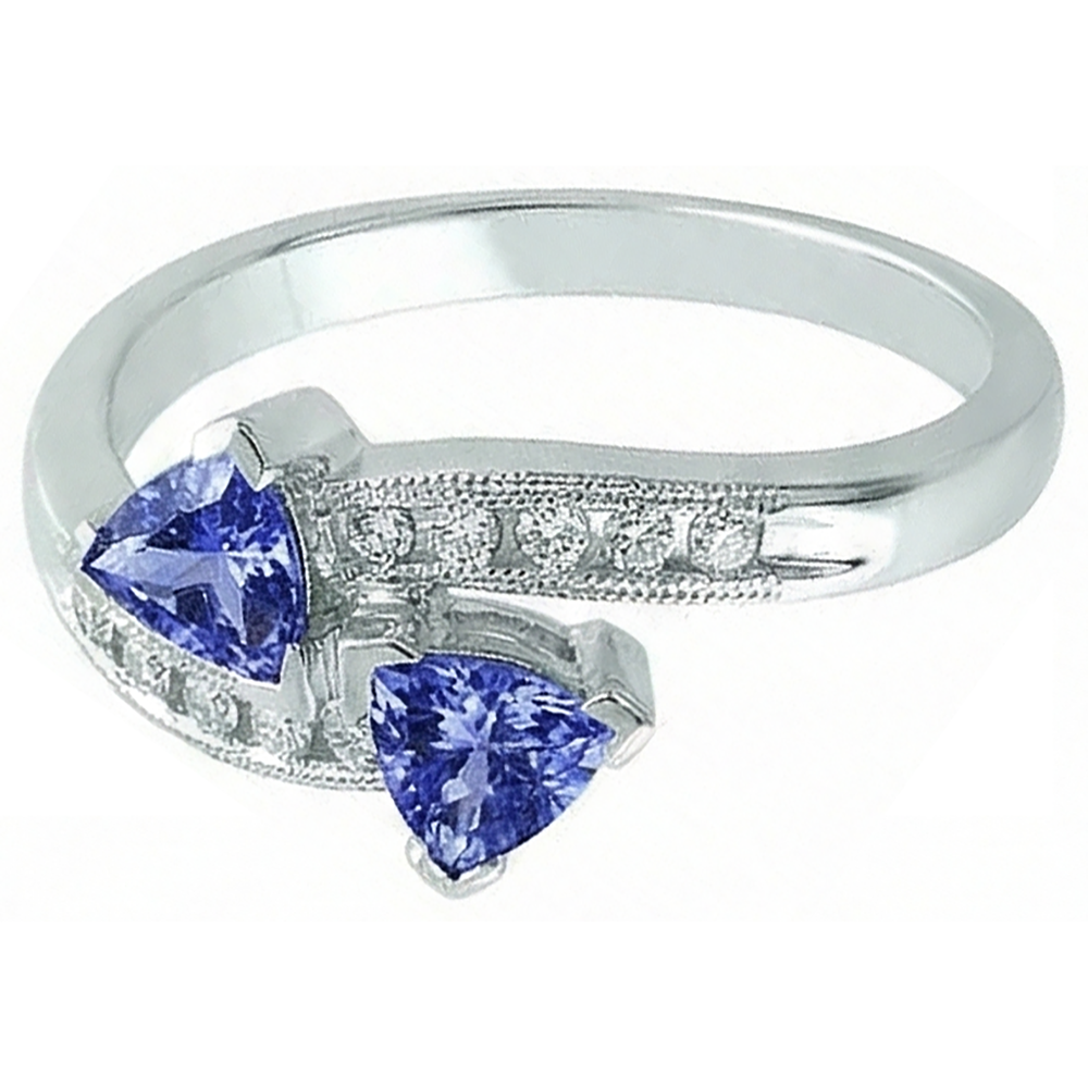 Toi et Moi Trillion Tanzanite And Round Natural Earth Mined Diamond ( Not Lab Grown ) s Ring 2.50 Carats Gold