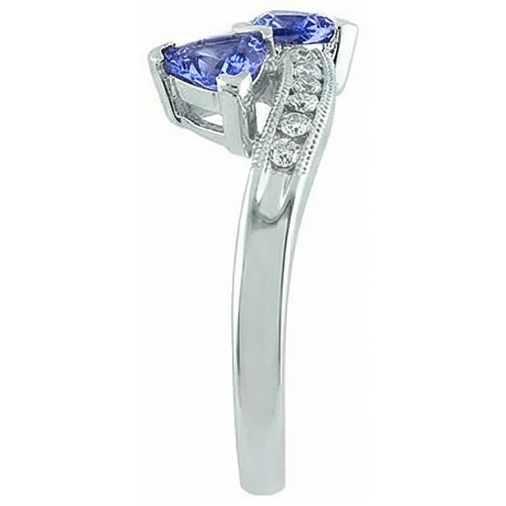 Toi et Moi Trillion Tanzanite And Round Natural Earth Mined Diamond ( Not Lab Grown ) s Ring 2.50 Carats Gold