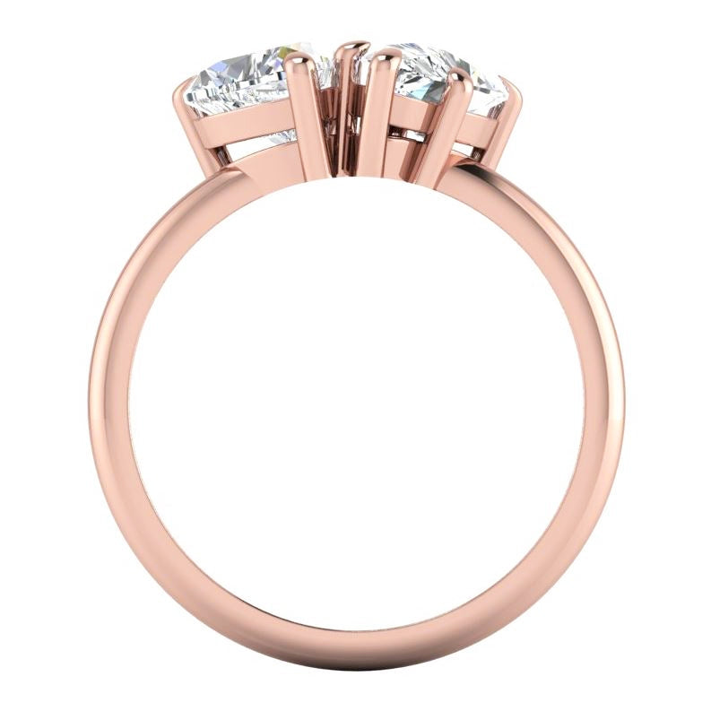 Toi Et Moi Real Diamond Ring 2 Ct Rose Gold Heart & Pear Cut