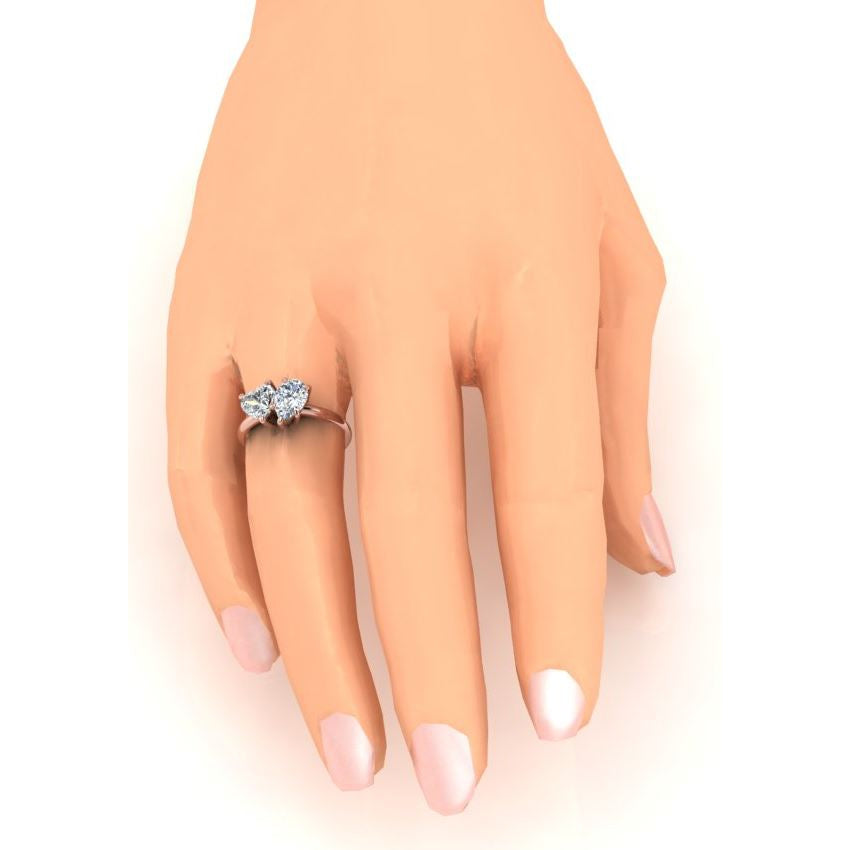 Toi Et Moi Real Diamond Ring 2 Ct Rose Gold Heart & Pear Cut