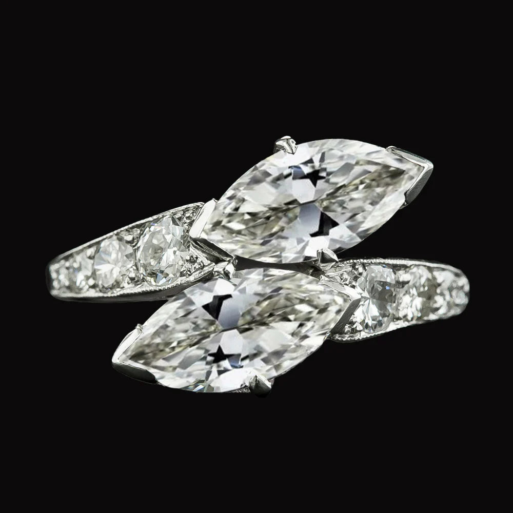 Toi Et Moi Round & Marquise Old Miner Women's Real Diamond Ring 9.50 Carats