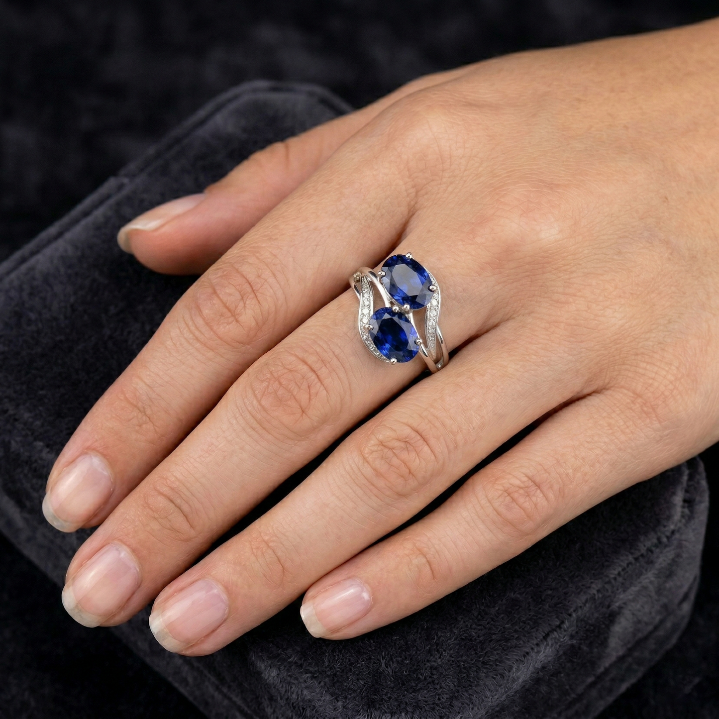 Toi et Moi Antique Style Oval Sri Lankan Sapphire Natural Earth Mined Diamond ( Not Lab Grown )  Ring 4.50 Ct