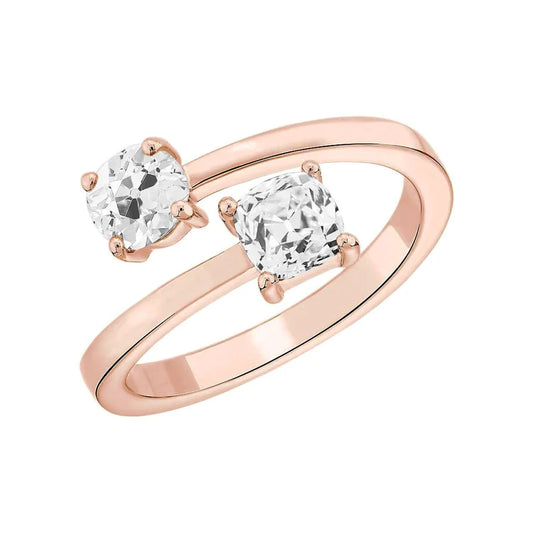 Toi et Moi Round Old Miner Natural Diamond Wedding Ring Rose Gold 1.75 Carats