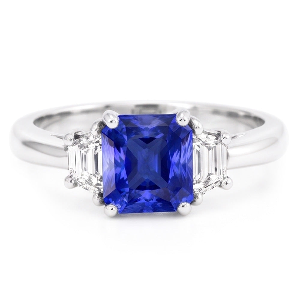 Trapezoid Natural Earth Mined Diamond ( Not Lab Grown ) 3 Stone Radiant Shaped Ring Jewelry 2.50 Carats