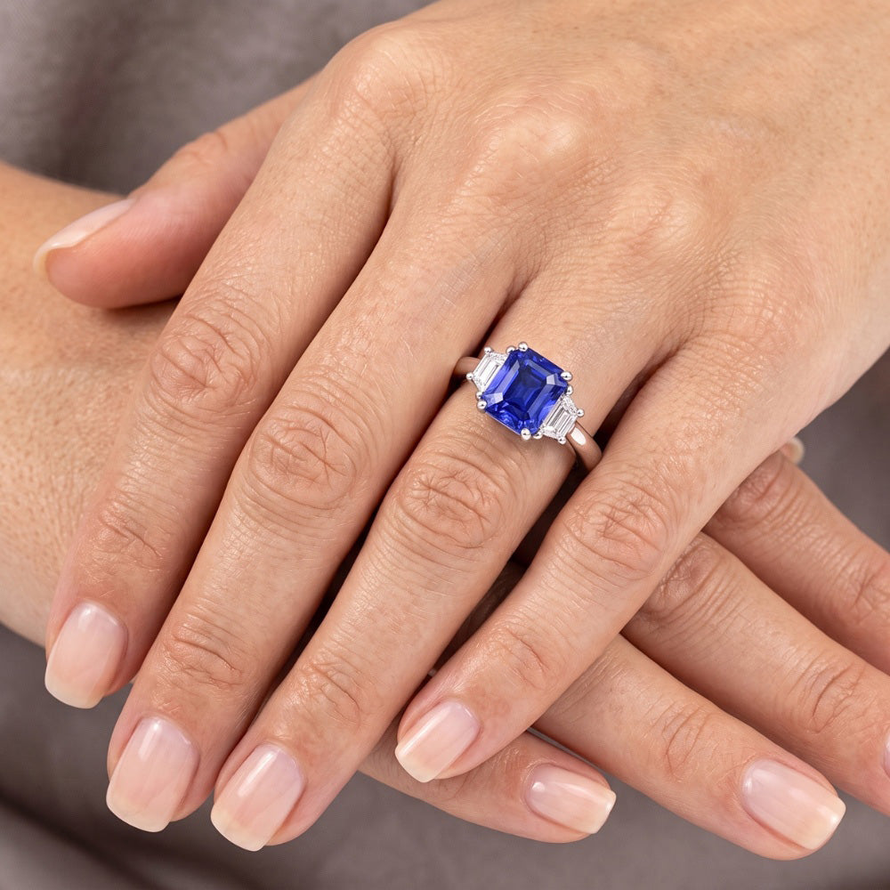 Trapezoid Natural Earth Mined Diamond ( Not Lab Grown ) 3 Stone Radiant Shaped Ring Jewelry 2.50 Carats