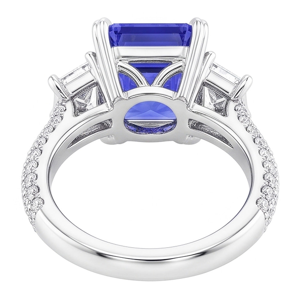 Trapezoid Natural Earth Mined Diamond ( Not Lab Grown ) Sapphire Ring With Accents Gold Pave Set 4.50 Carats