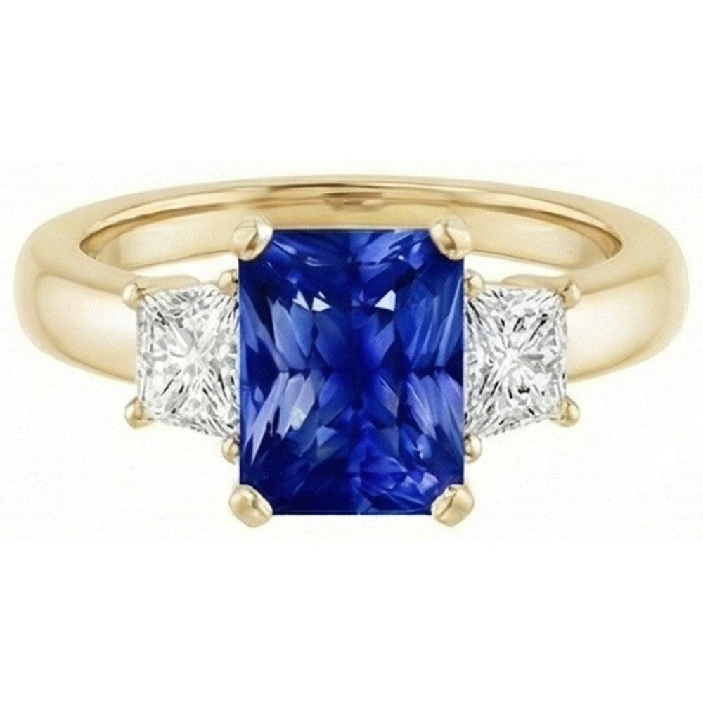 natural radiant sapphire 3ct ring side angle