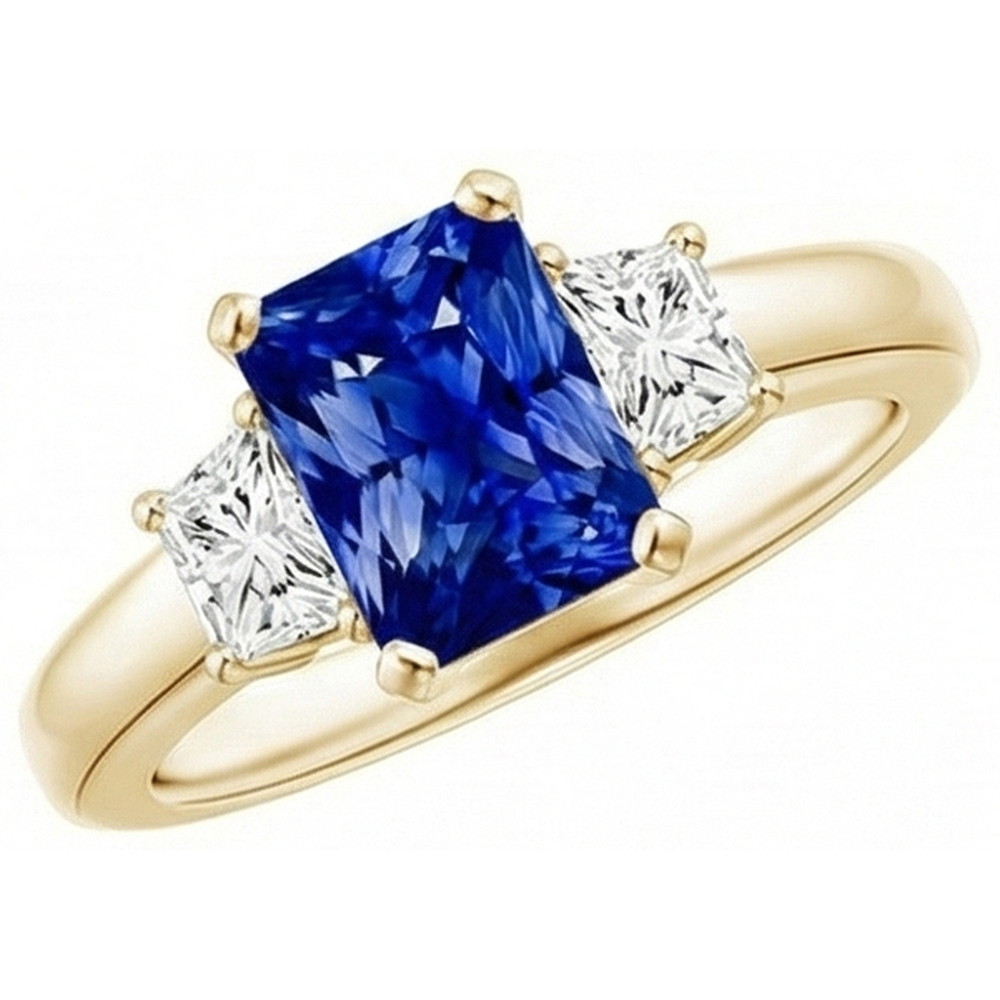 natural radiant sapphire 3ct ring close up detail