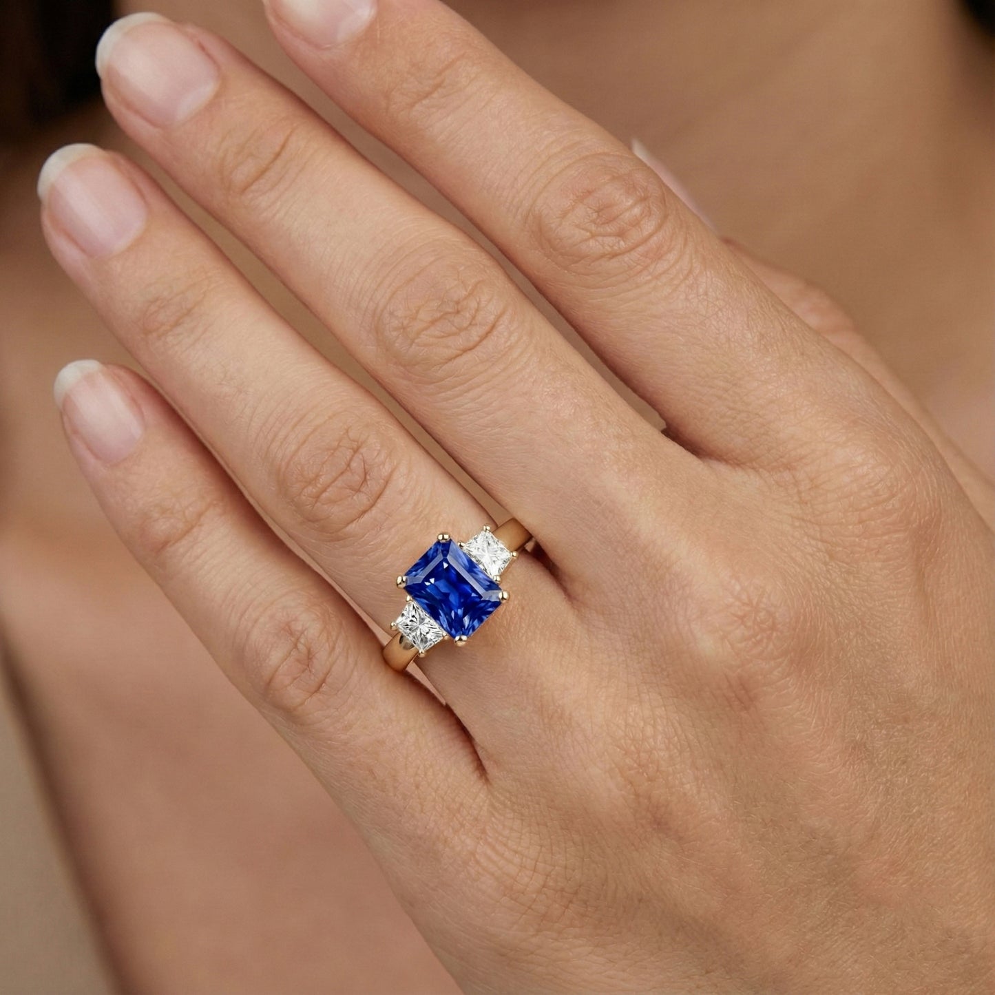 natural radiant sapphire 3ct ring with diamond accents