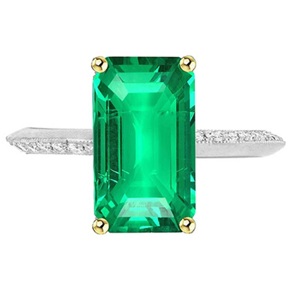 Emerald Cut Emerald ring in 14K Two Tone Gold – front view