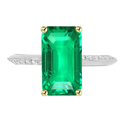 Emerald Precious Stone Ring – Pavé 5 ct 14K Two Tone Gold