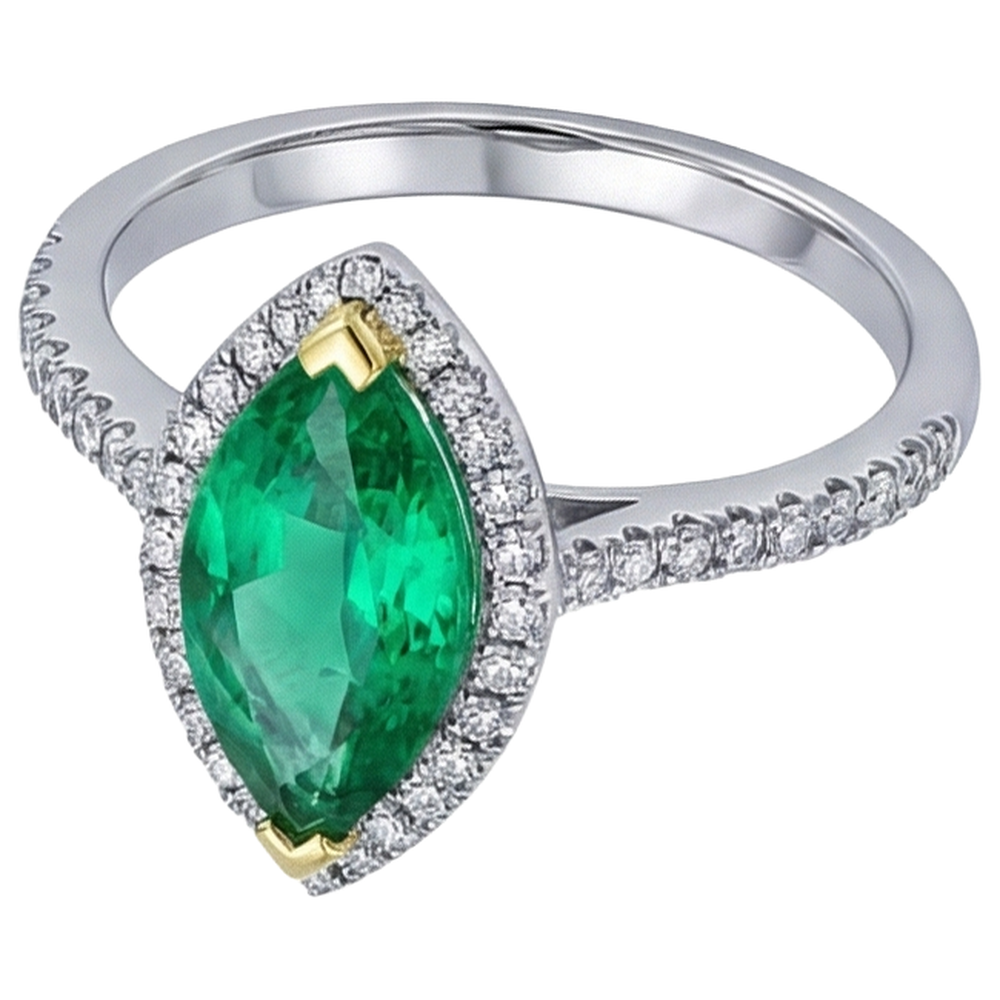 Marquise Colombian Emerald ring in 14K Two Tone Gold – side view
