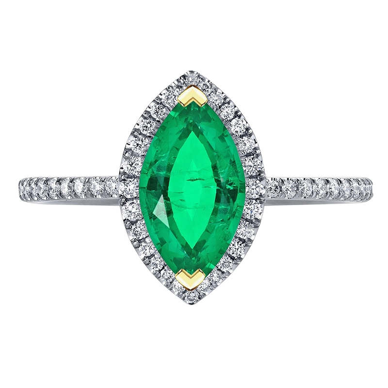 Marquise Colombian Emerald ring in 14K Two Tone Gold – main view