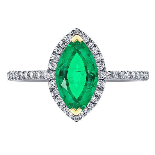 Marquise Colombian Emerald ring in 14K Two Tone Gold – main view