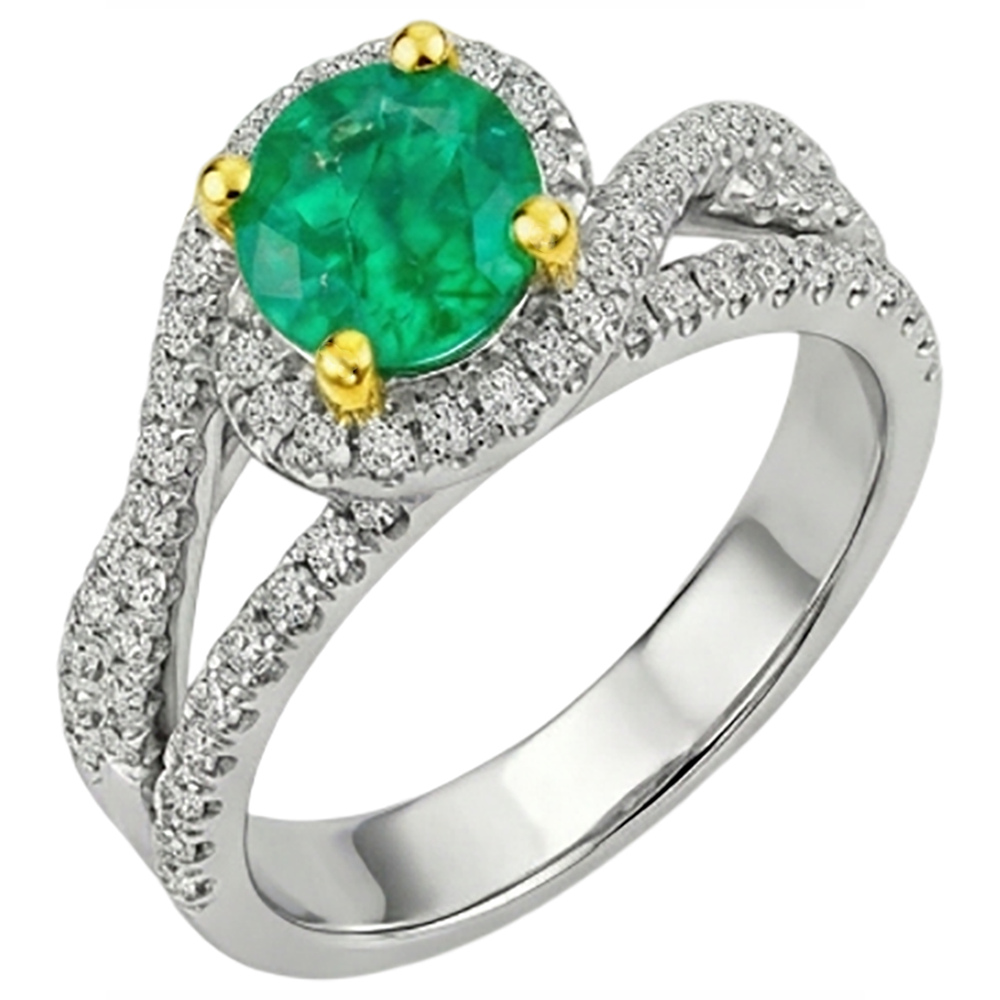 Round Brilliant Emerald ring in Two-Tone 14K Gold – angle view
