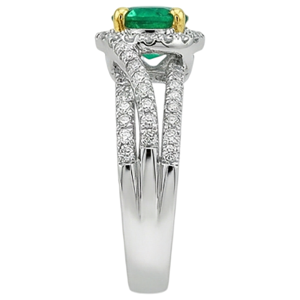 Precious Stone Ring Two-Tone 14K Gold with Emerald – back view
