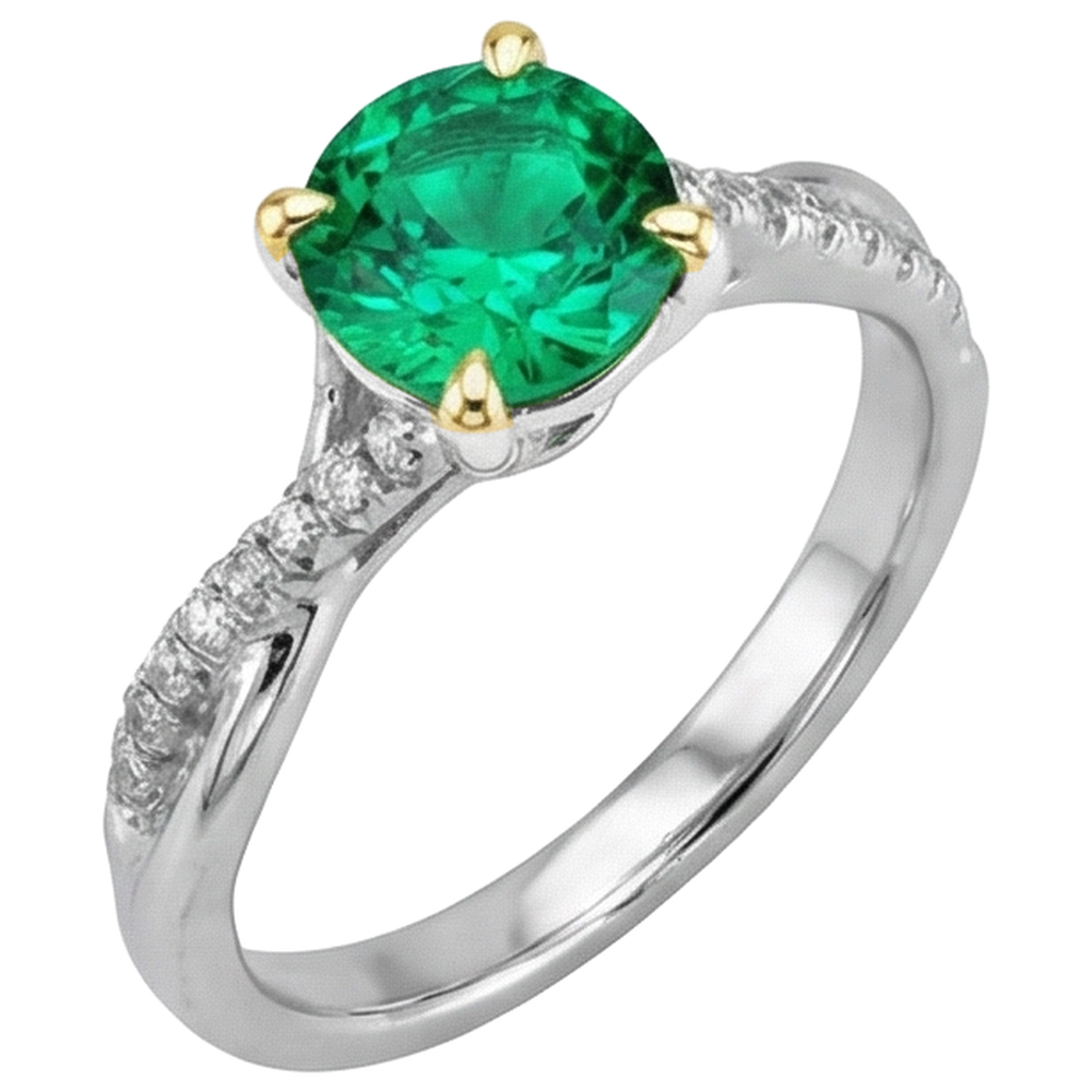 Colombian Emerald Colored Stone Ring 2-ct Two-Tone 14K Gold – side view