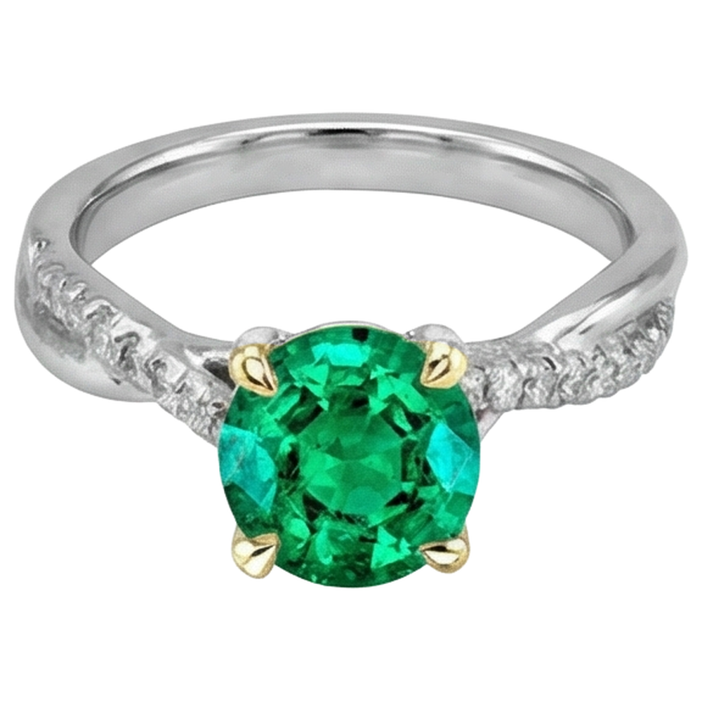 Earth-Mined Colombian Emerald Colored Stone Ring 2 ct Two-Tone 14K Gold – front view
