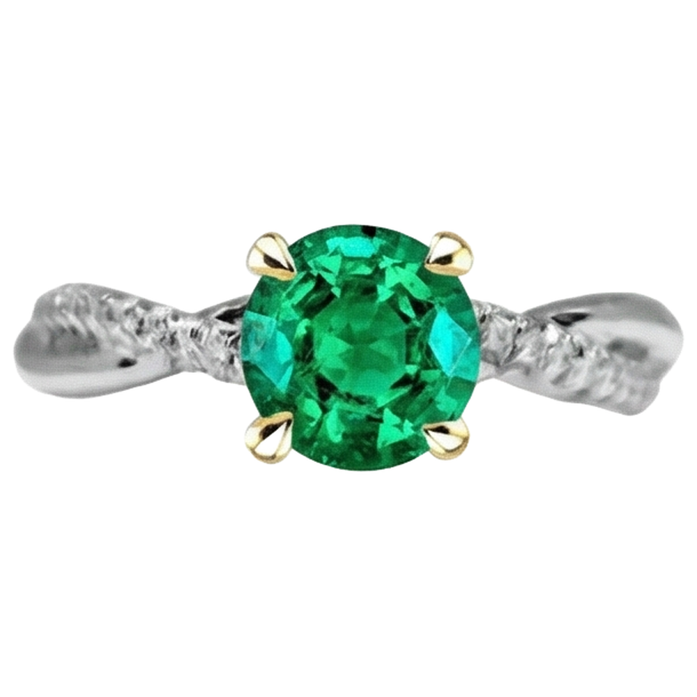 Colombian Emerald Colored Stone Ring 2-ct Two-Tone 14K Gold – angle view
