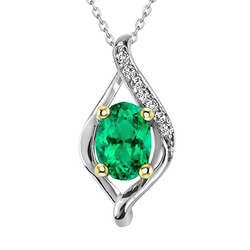 14K Two Tone Gold GIA Certified Colombian Emerald Precious Stone
