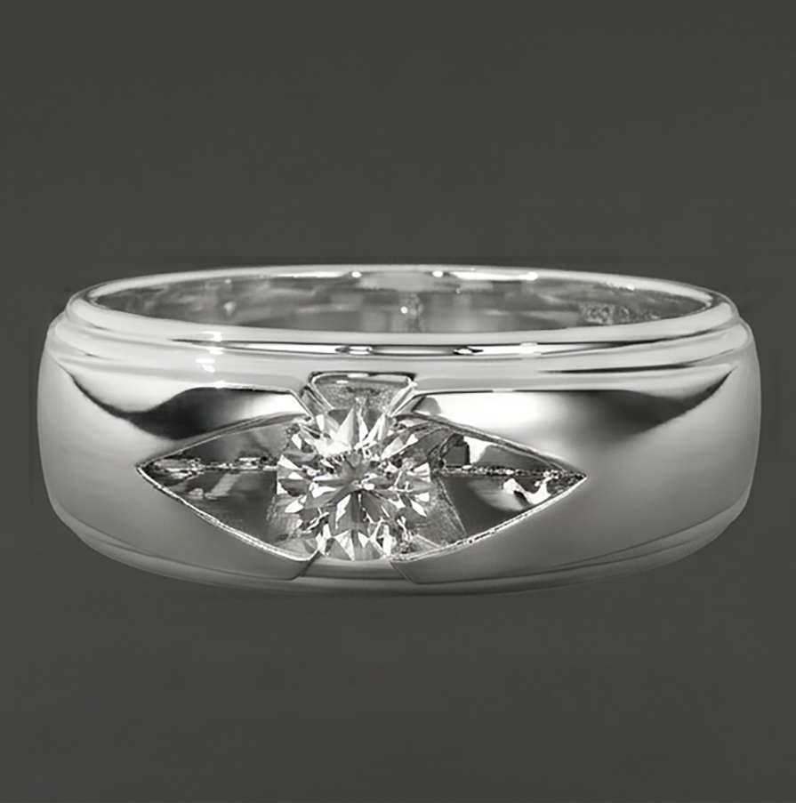 Trendy Mens Ring Real Round Natural Earth Mined Diamond ( Not Lab Grown ) Solitaire