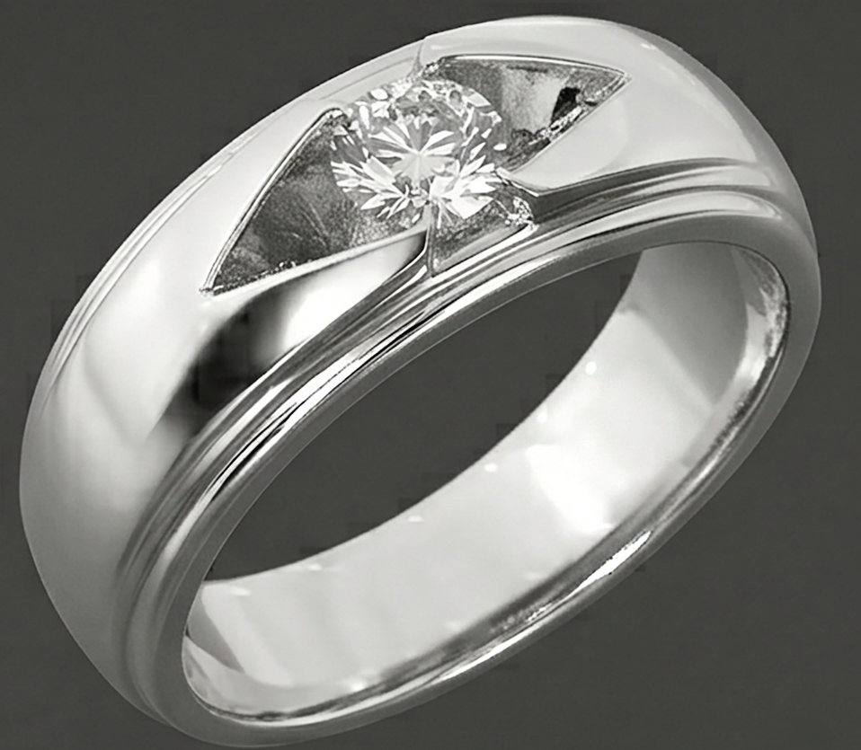 Trendy Mens Ring Real Round Natural Earth Mined Diamond ( Not Lab Grown ) Solitaire